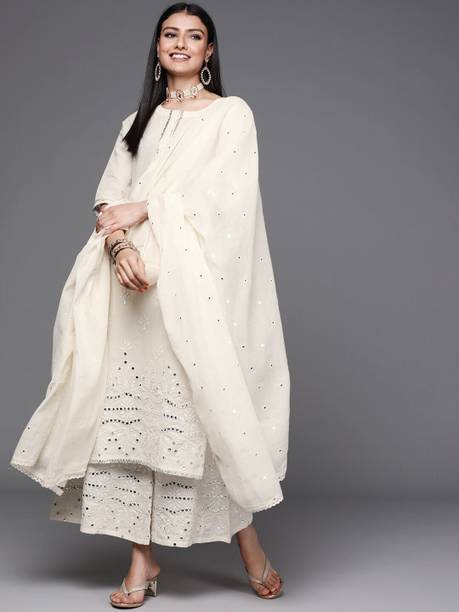 AASTIK FASHION cotton blend kurta palazzo dupatta set
