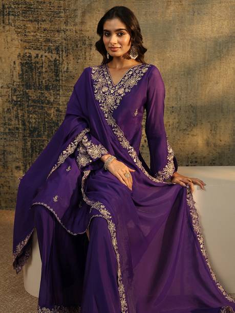 AASTIK FASHION chanderi kurta sharara dupatta set