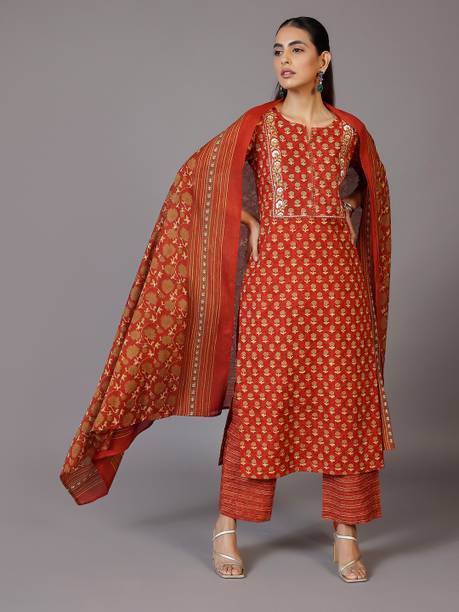 AASTIK FASHION cotton blend kurta palazzo dupatta set