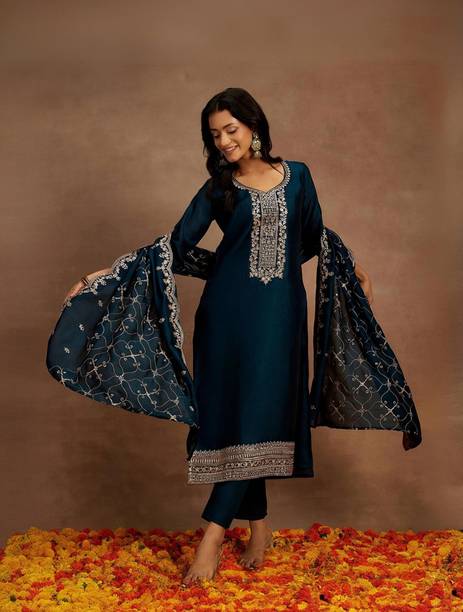 AASTIK FASHION silk blend kurta pant dupatta set