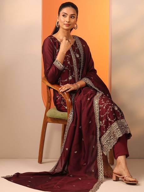 AASTIK FASHION silk blend kurta pant dupatta set