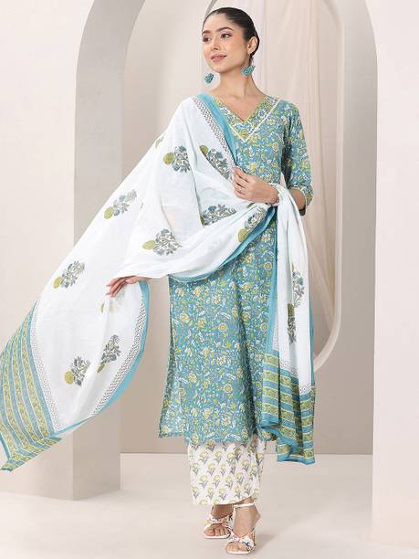 AASTIK FASHION cotton blend kurta palazzo dupatta set