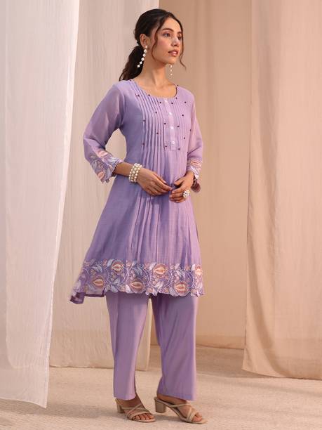 AASTIK FASHION chanderi kurta palazzo dupatta set