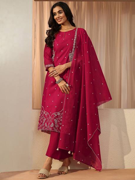 AASTIK FASHION chanderi kurta pant dupatta set