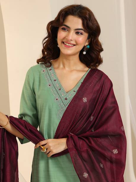 AASTIK FASHION silk blend kurta pant dupatta set