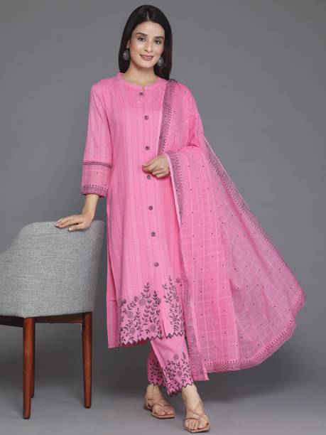 AASTIK FASHION Cotton Blend Kurta Pant Dupatta Set 066